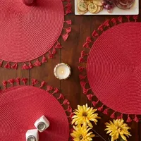 Design Imports Hot Red Tassel Woven Round 6-pc. Placemats