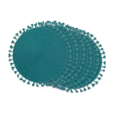 Design Imports Teal Tassel Woven Round 6-pc. Placemats
