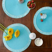 Design Imports Aqua Round Fringed 6-pc. Placemats