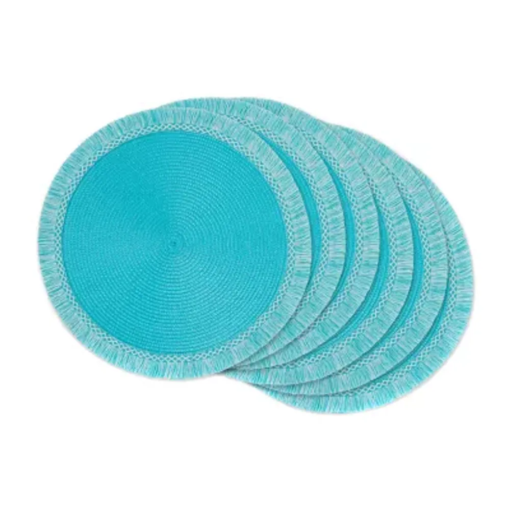 Design Imports Aqua Round Fringed 6-pc. Placemats