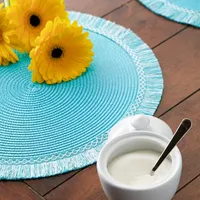 Design Imports Aqua Round Fringed 6-pc. Placemats