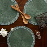 Design Imports Dark Green Round Fringed 6-pc. Placemats