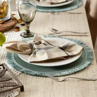 Design Imports Dark Green Round Fringed 6-pc. Placemats