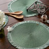 Design Imports Dark Green Round Fringed 6-pc. Placemats