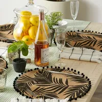 Design Imports Black Fern Print On Natural Round Jute 6-pc.Placemats