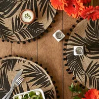 Design Imports Black Fern Print On Natural Round Jute 6-pc.Placemats