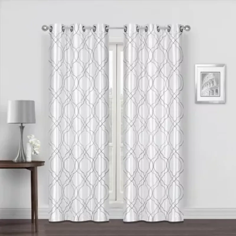 Regal Home Vince Embroidered Light-Filtering Grommet Top Set of 2 Curtain Panel