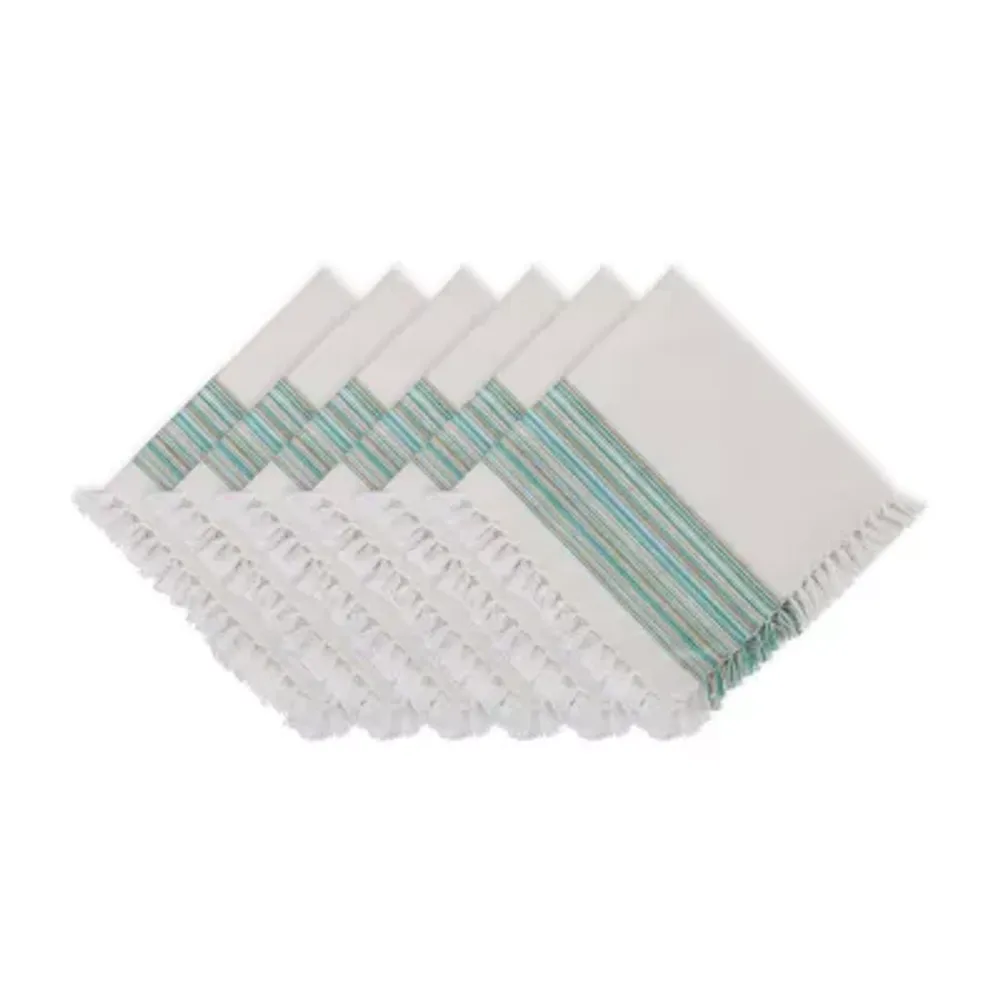 Design Imports Teal Blue Striped Fringed 6-pc. Napkins