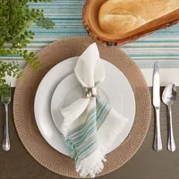 Design Imports Teal Blue Striped Fringed 6-pc. Napkins