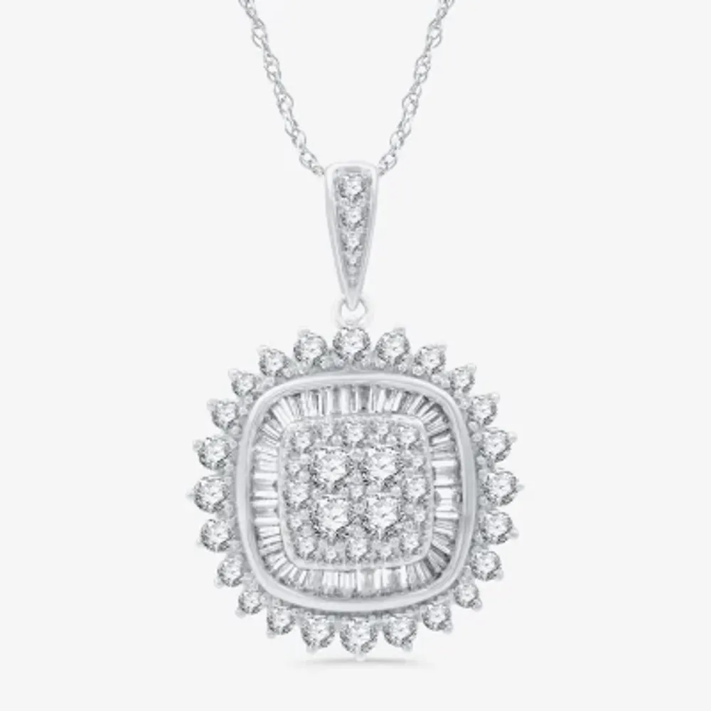 (H-I / I1) Womens 2 CT. T.W. Lab Grown White Diamond 10K White Gold Cushion Pendant Necklace