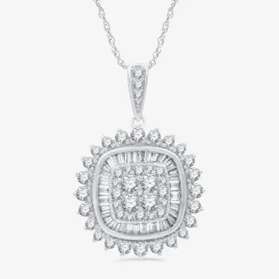 (H-I / I1) Womens 2 CT. T.W. Lab Grown White Diamond 10K White Gold Cushion Pendant Necklace