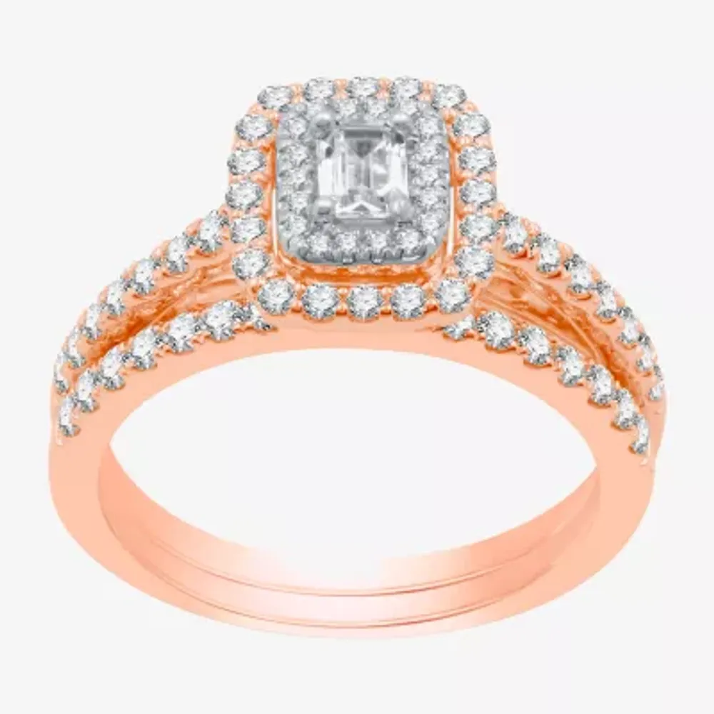 Signature By Modern Bride Womens 1 CT. T.W. Natural White Diamond 10K Rose Gold Side Stone Halo Bridal Set