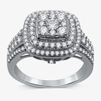 Womens 1 CT. T.W. Natural White Diamond 10K Gold Cushion Side Stone Halo Engagement Ring