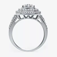 Womens 1 CT. T.W. Natural White Diamond 10K Gold Cushion Side Stone Halo Engagement Ring