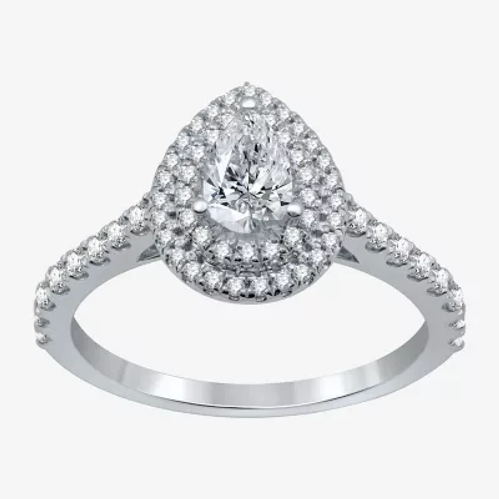 Signature By Modern Bride (H-I / I1) Womens 1 CT. T.W. Lab Grown White Diamond 10K Gold Pear Side Stone Halo Engagement Ring