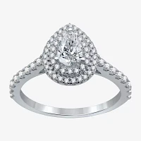 Signature By Modern Bride (H-I / I1) Womens 1 CT. T.W. Lab Grown White Diamond 10K Gold Pear Side Stone Halo Engagement Ring
