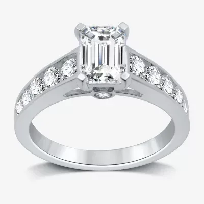 (H-I / I1) Womens 2 3/4 CT. T.W. Lab Grown White Diamond 10K Gold Side Stone Engagement Ring