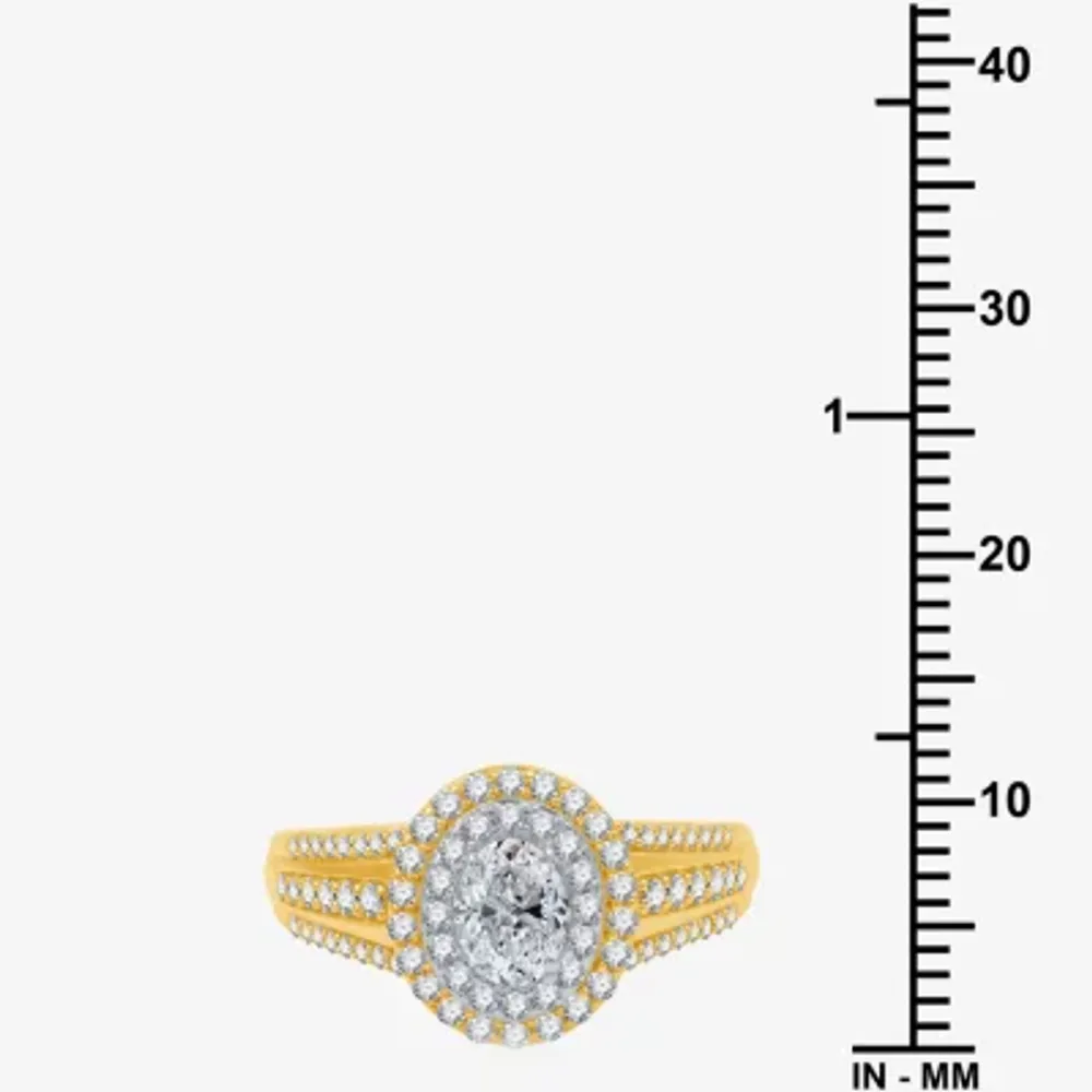 Signature By Modern Bride (H-I / I1) Womens 1 CT. T.W. Lab Grown White Diamond 10K Gold Oval Side Stone Halo Engagement Ring