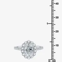 Signature By Modern Bride (H-I / I1) Womens 2 3/4 CT. T.W. Lab Grown White Diamond 14K Gold Oval Side Stone Halo Engagement Ring