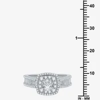 Signature By Modern Bride (H-I / I1) Womens 1 1/4 CT. T.W. Lab Grown White Diamond 10K Gold Cushion Side Stone Halo Engagement Ring