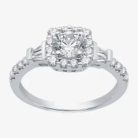 Signature By Modern Bride (H-I / I1) Womens 1 CT. T.W. Lab Grown White Diamond 10K Gold Cushion Side Stone Halo Engagement Ring