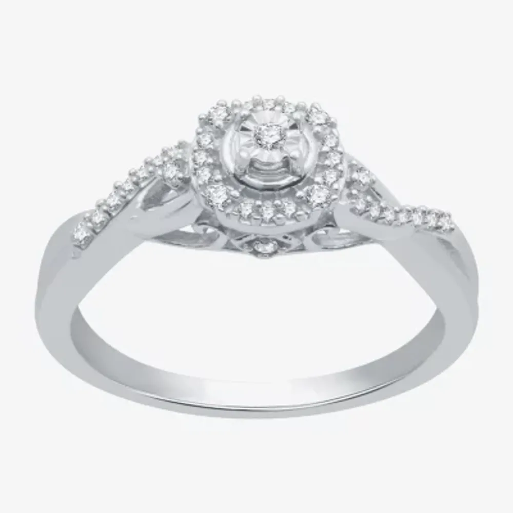 Promise My Love Womens 1/6 CT. T.W. Natural White Diamond Sterling Silver Round Side Stone Halo Ring