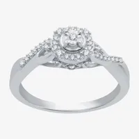 Promise My Love Womens 1/6 CT. T.W. Natural White Diamond Sterling Silver Round Side Stone Halo Ring