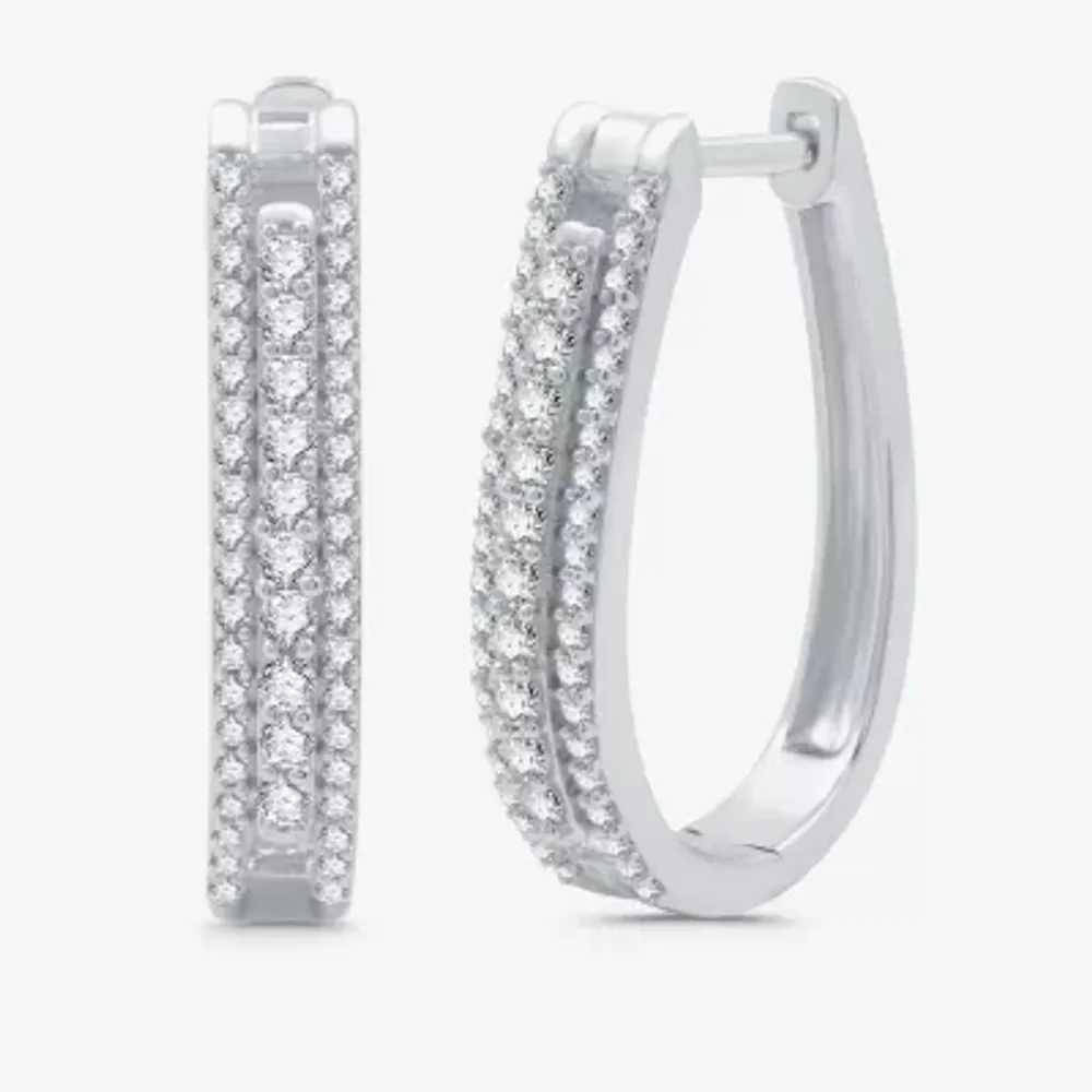 3/4 CT. T.W. Natural White Diamond Sterling Silver 23.1mm Hoop Earrings