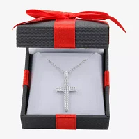 Womens 3/4 CT. T.W. Natural White Diamond Sterling Silver Cross 18 Inch Pendant Necklace