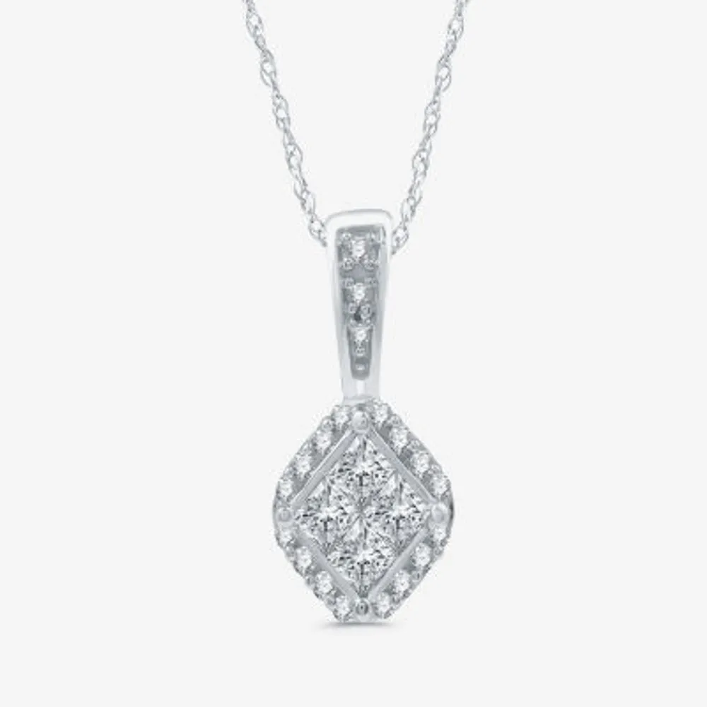 Diamond Blossom Womens 1/3 CT. T.W. Natural White Diamond Sterling Silver Pendant Necklace