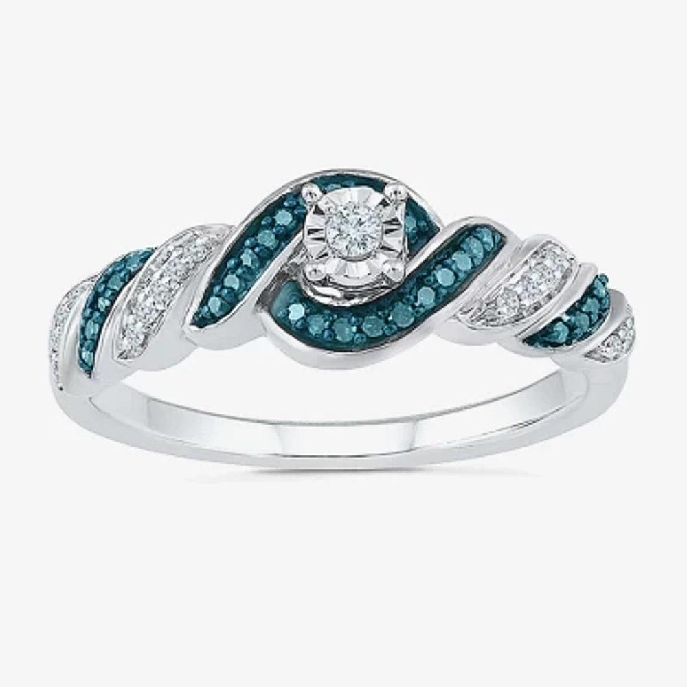 Promise My Love Womens 1/6 CT. T.W. Natural Blue Diamond Sterling Silver Round Side Stone Ring