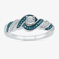 Promise My Love Womens 1/6 CT. T.W. Natural Blue Diamond Sterling Silver Round Side Stone Ring