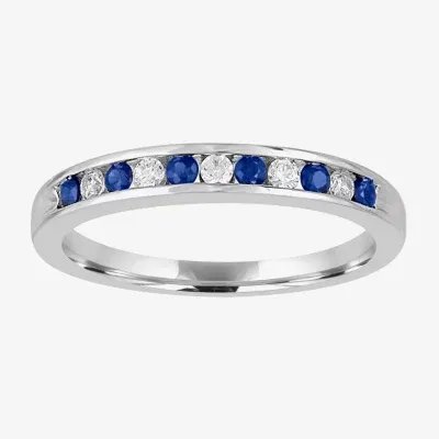 Modern Bride Gemstone 2MM 1/8 CT. T.W. Genuine Blue Sapphire 10K White Gold Wedding Band