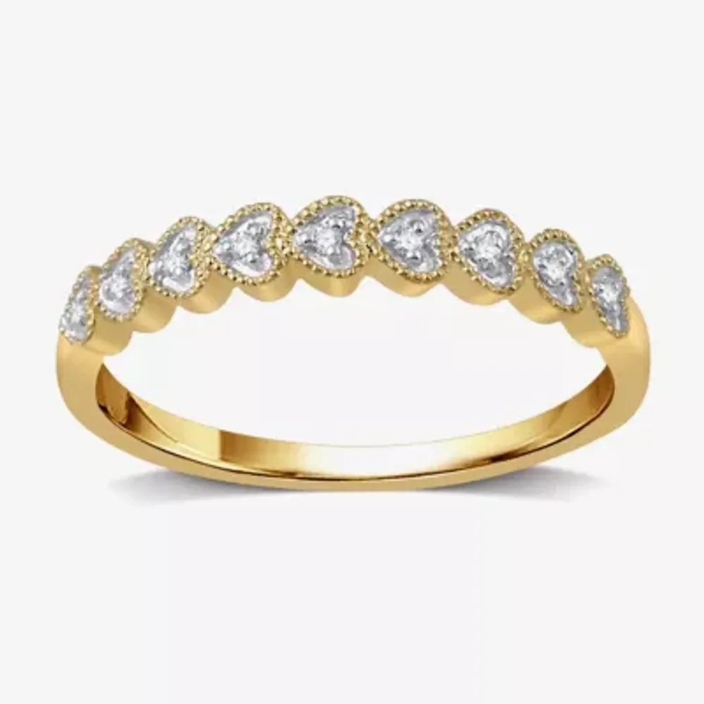 Diamond Accent Natural White 10K Gold Heart Wedding Band