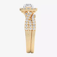 (G-H / Si1-Si2) Womens Lab Grown White Diamond 10K Gold Side Stone Halo Bridal Set