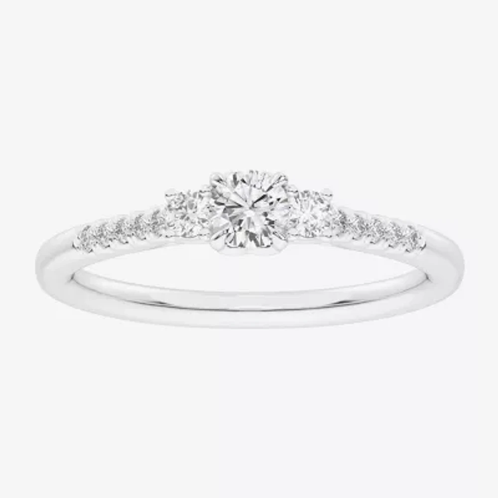 G-H / Si1-Si2) Womens 1/3 CT. T.W. Lab Grown White Diamond Sterling Silver Side Stone 3-Stone Promise Ring