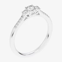 G-H / Si1-Si2) Womens 1/3 CT. T.W. Lab Grown White Diamond Sterling Silver Side Stone 3-Stone Promise Ring