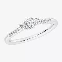 G-H / Si1-Si2) Womens 1/3 CT. T.W. Lab Grown White Diamond Sterling Silver Side Stone 3-Stone Promise Ring