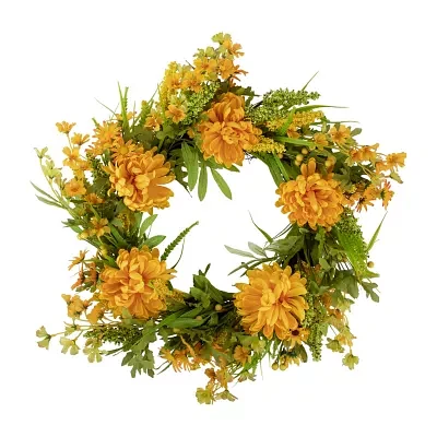 Northlight 24in Yellow Peony Artificial Fall Harvest Twig Wreath