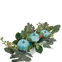 Northlight 18in Fall Harvest Foliage And Blue Pumpkins Wood Planter