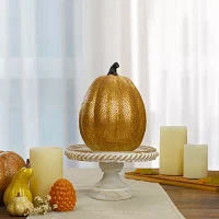 Northlight 9.75in Gold And Orange Greek Key Textured Autumn Pumpkin Christmas Tabletop Decor