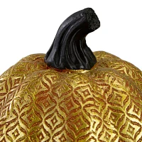 Northlight 9.75in Gold And Orange Greek Key Textured Autumn Pumpkin Christmas Tabletop Decor