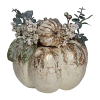 Northlight 9in White And Gold Pumpkins Fall Harvest Tabletop Decor