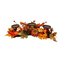 Northlight 21in Orange Fall Harvest Leaves And Pumpkins Candle Holder