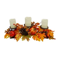 Northlight 21in Orange Fall Harvest Leaves And Pumpkins Candle Holder