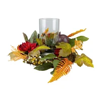 Northlight 22in Mums With Pomegranate Fall Centerpiece Candle Holder