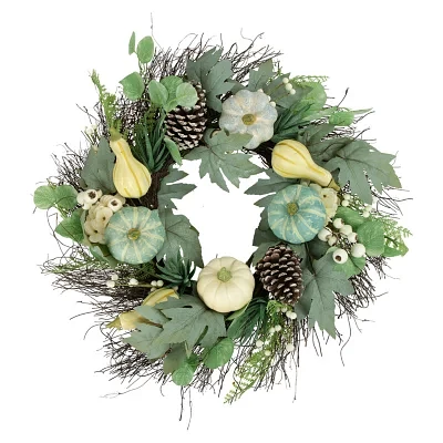 Northlight 22in Green And White Pumpkins With Berries Artificial Fall Harvest Wreath