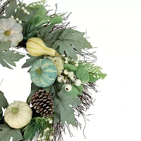 Northlight 22in Green And White Pumpkins With Berries Artificial Fall Harvest Wreath