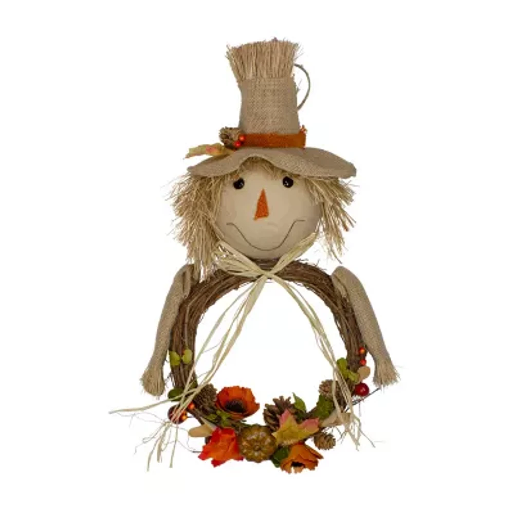 Northlight 20in Tan And Orange Fall Harvest Scarecrow Wreath