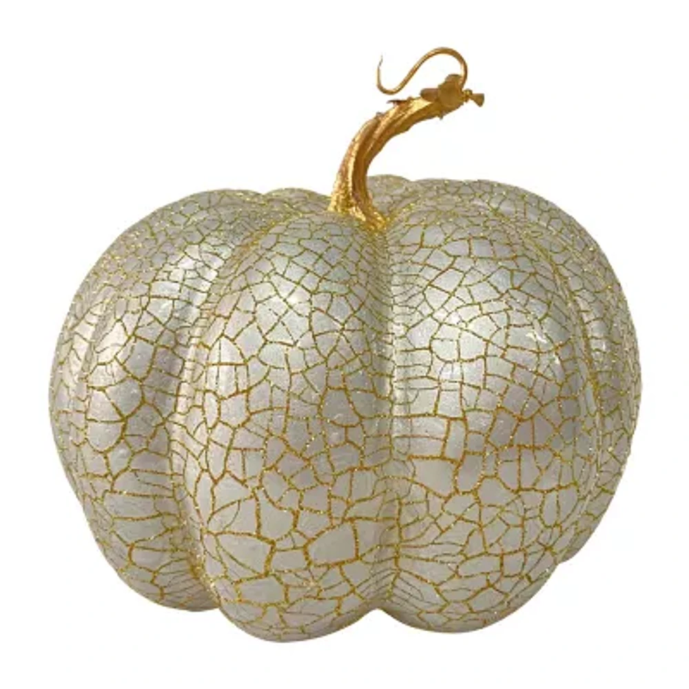 Northlight 9in Champagne Gold Crackled Fall Harvest Pumpkin Tabletop Decor